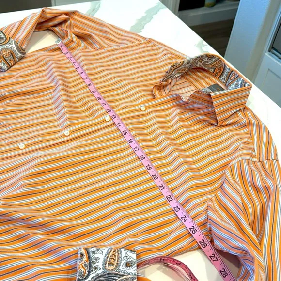 Men’s Thomas Dean Orange and White Casual Button Down Shirt XL TG